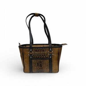 Croc Embossed Brown & Black Structured Tote Bag | Office Chic